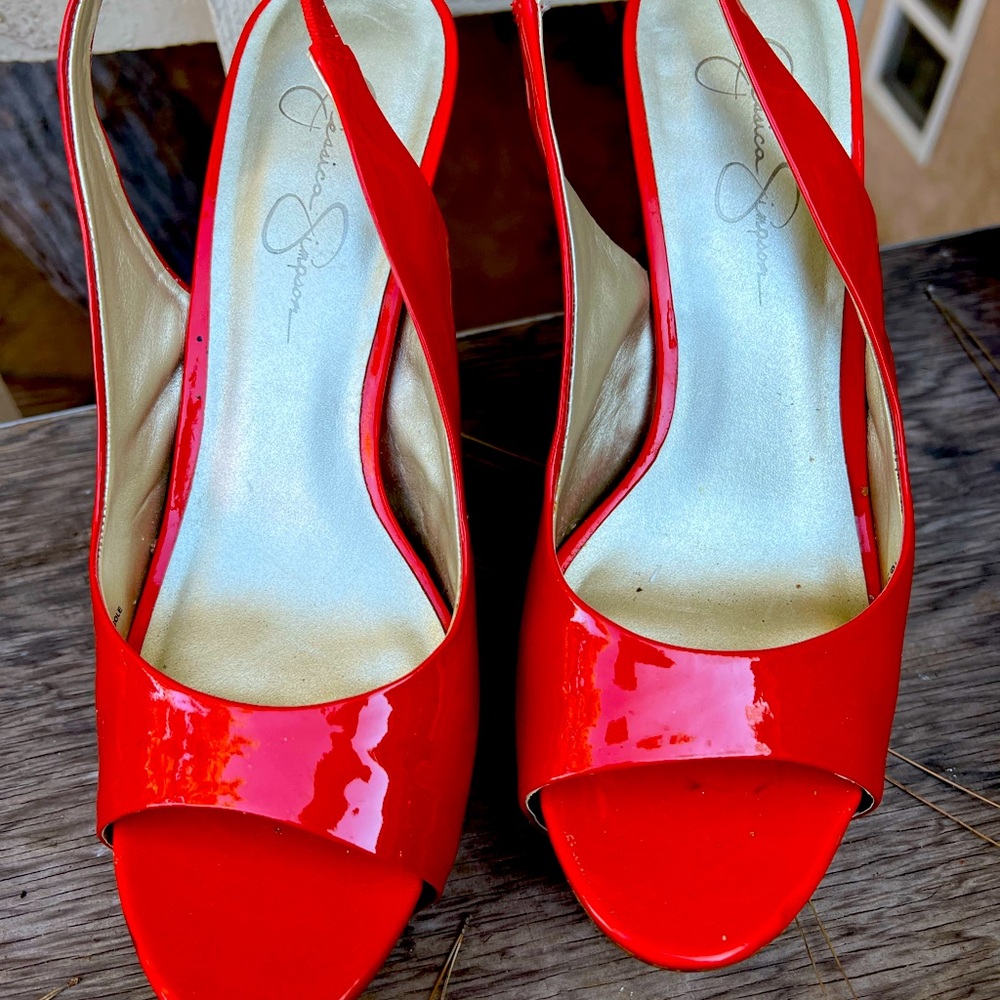 Red Jessica Simpson 4 inch heels